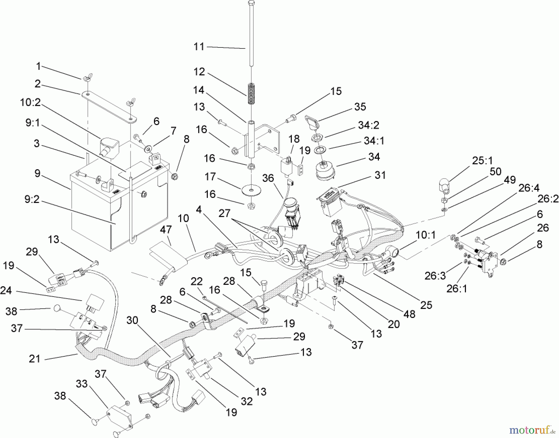  Zerto-Turn Mäher 74421TE (Z450) - Toro Z Master Mower, 122cm TURBO FORCE Side Discharge Deck (SN: 280000001 - 280999999) (2008) ELECTRICAL SYSTEM ASSEMBLY