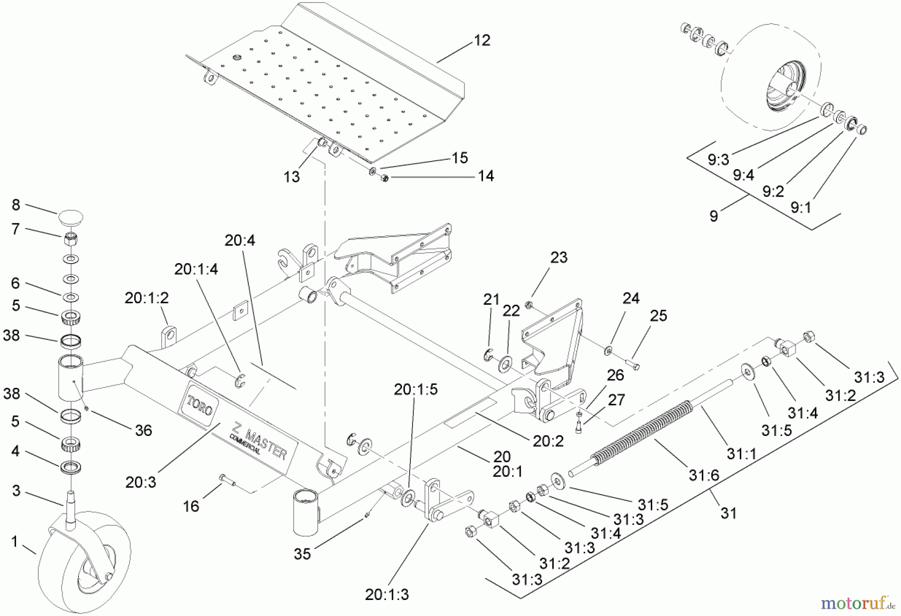  Zerto-Turn Mäher 74421TE (Z450) - Toro Z Master Mower, 122cm TURBO FORCE Side Discharge Deck (SN: 280000001 - 280999999) (2008) FRONT FRAME ASSEMBLY