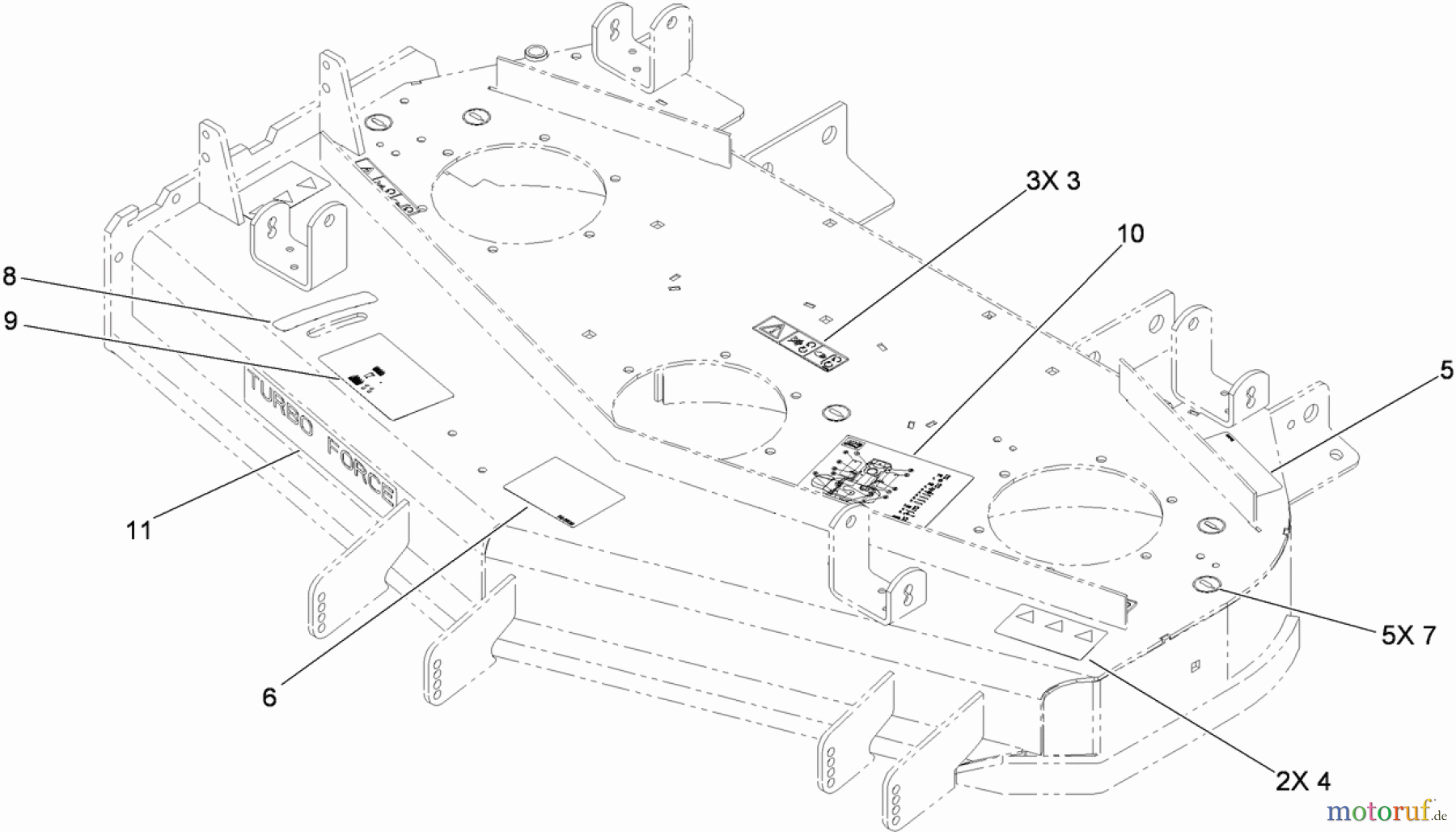  Zerto-Turn Mäher 74450TE (Z400) - Toro Z Master Mower, 122cm TURBO FORCE Side Discharge Deck (SN: 290000001 - 290999999) (2009) DECK DECAL ASSEMBLY NO. 114-4454