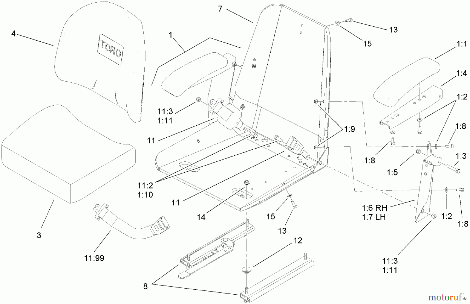  Zerto-Turn Mäher 74450TE (Z400) - Toro Z Master Mower, 122cm TURBO FORCE Side Discharge Deck (SN: 290000001 - 290999999) (2009) SEAT AND BRACKET ASSEMBLY NO. 110-0446