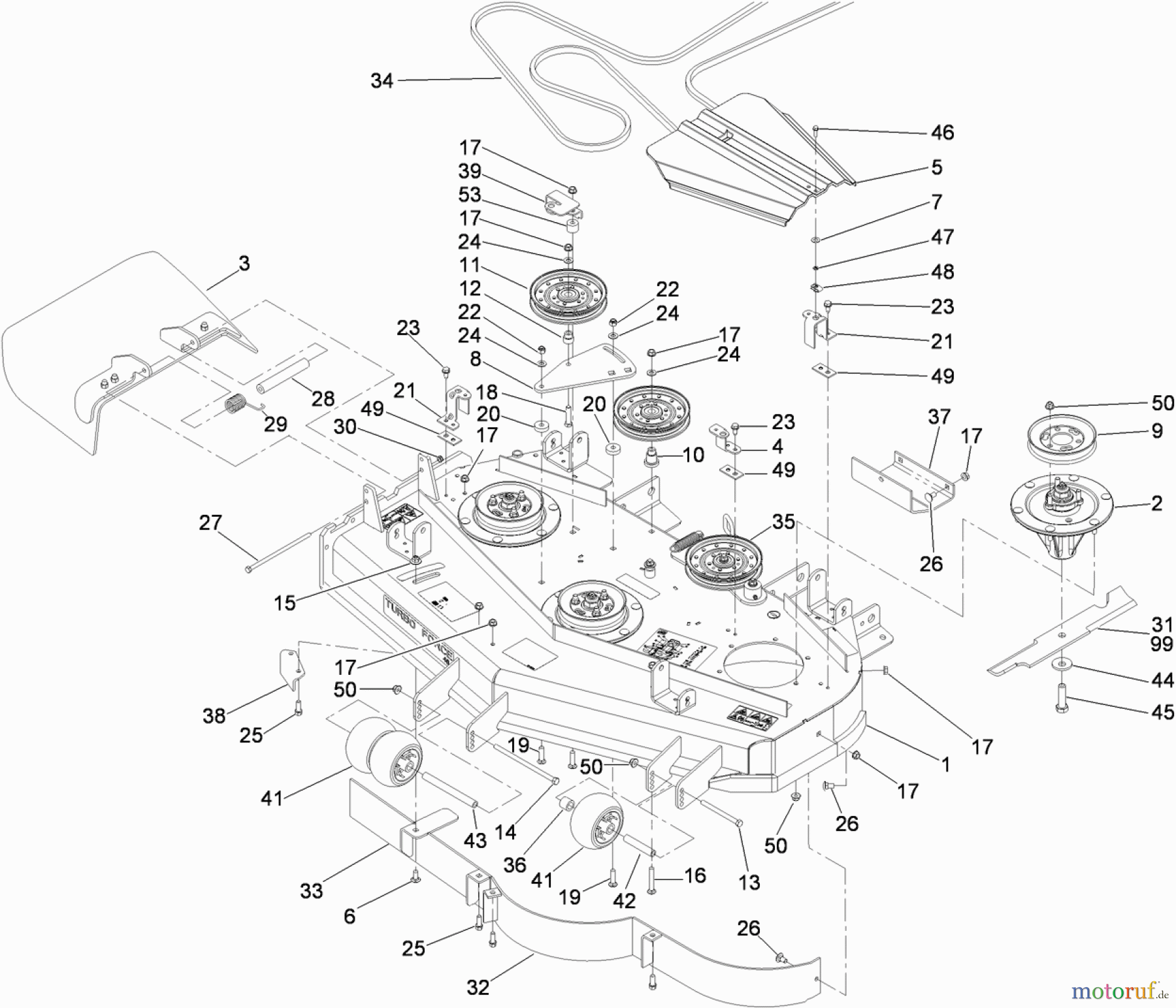  Zerto-Turn Mäher 74450TE (Z400) - Toro Z Master Mower, 122cm TURBO FORCE Side Discharge Deck (SN: 310000001 - 310999999) (2010) DECK ASSEMBLY