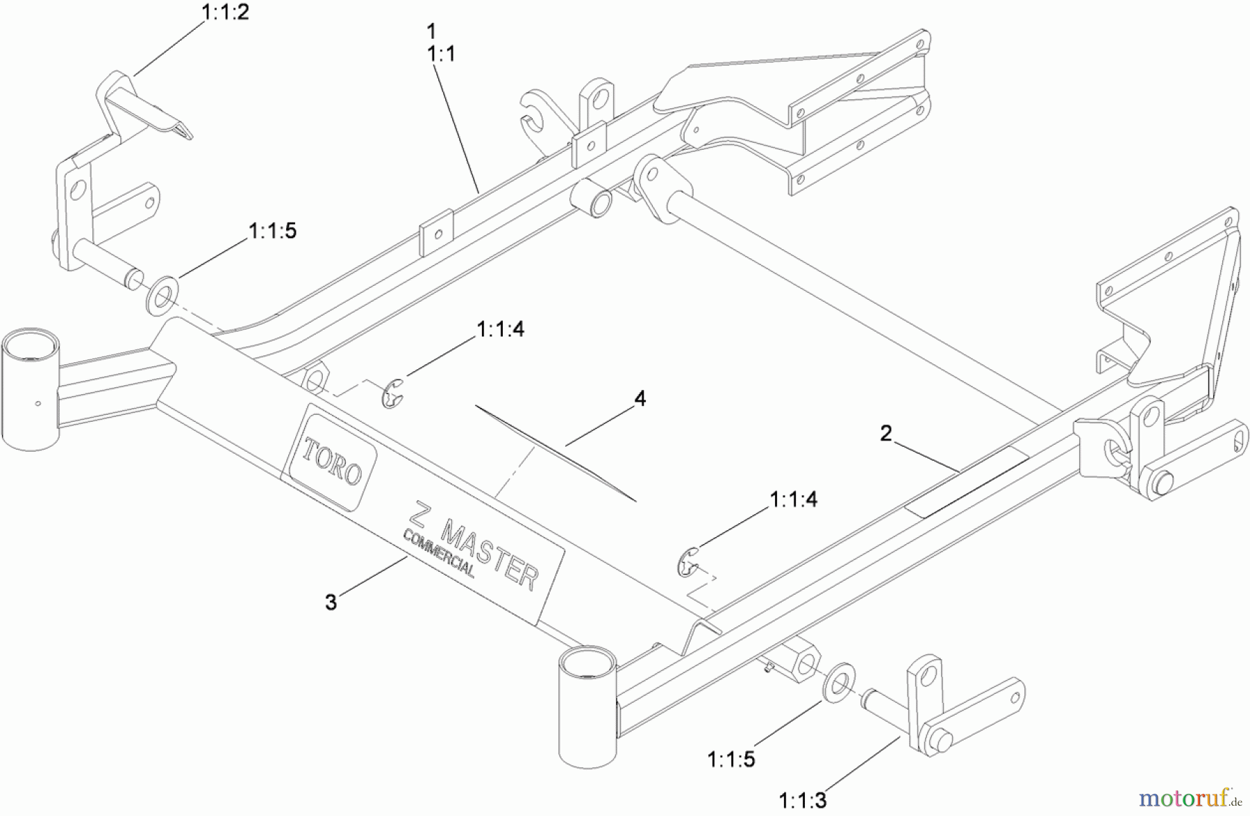  Zerto-Turn Mäher 74450TE (Z400) - Toro Z Master Mower, 122cm TURBO FORCE Side Discharge Deck (SN: 310000001 - 310999999) (2010) FRONT FRAME ASSEMBLY