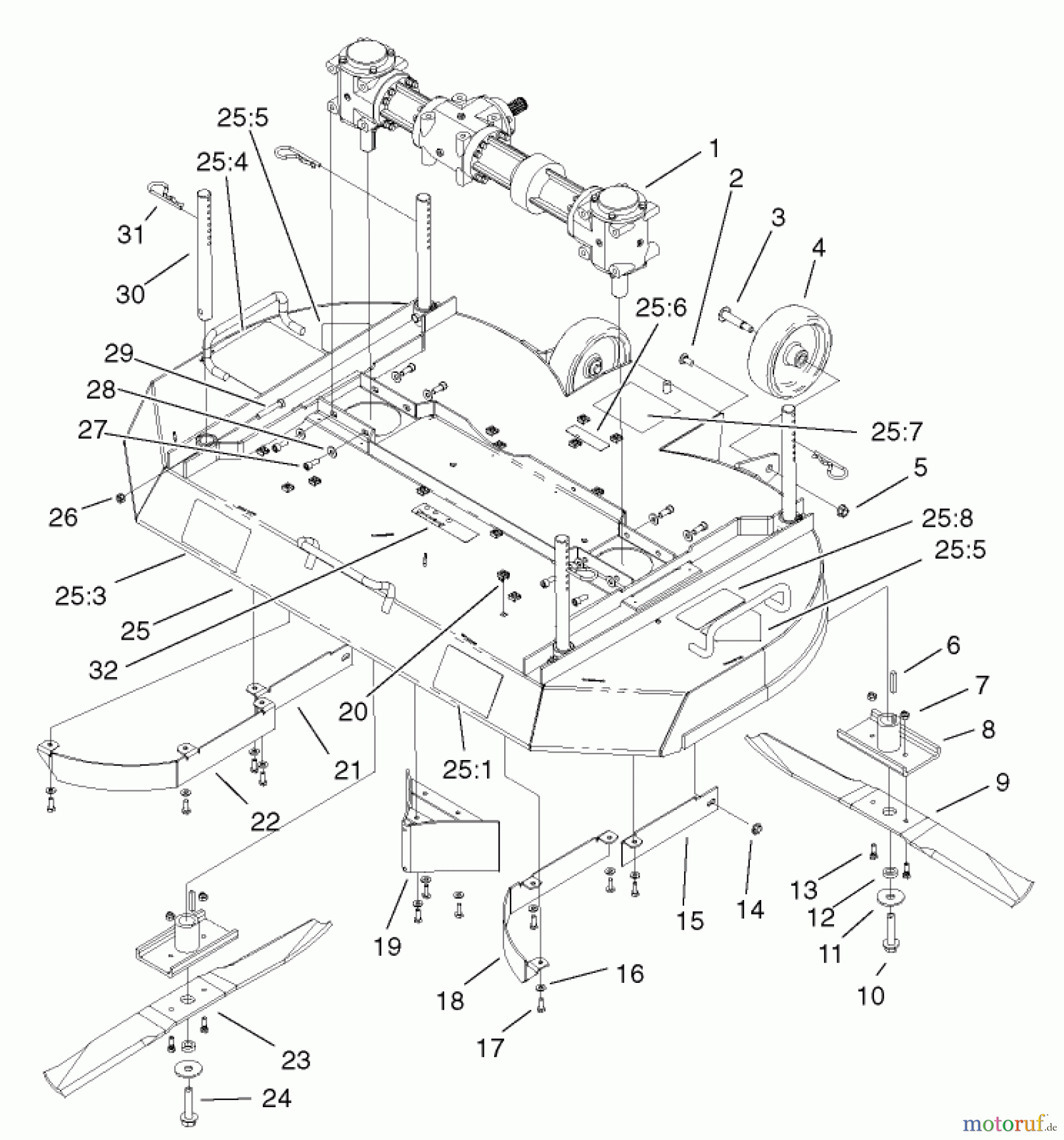  Zerto-Turn Mäher 74804TE (Z350) - Toro Z Master, 122cm Mower and Bagger (SN: 220000001 - 220999999) (2002) DECK ASSEMBLY