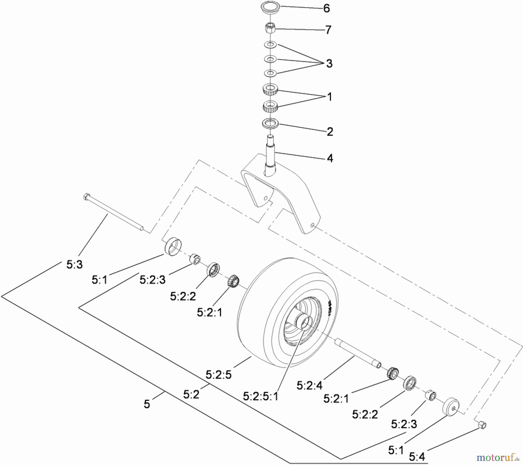  Zerto-Turn Mäher 74923TE - Toro Z Master G3 Riding Mower, 132cm TURBO FORCE Side Discharge Deck (SN: 290000001 - 290999999) (2009) CASTER WHEEL AND FORK ASSEMBLY