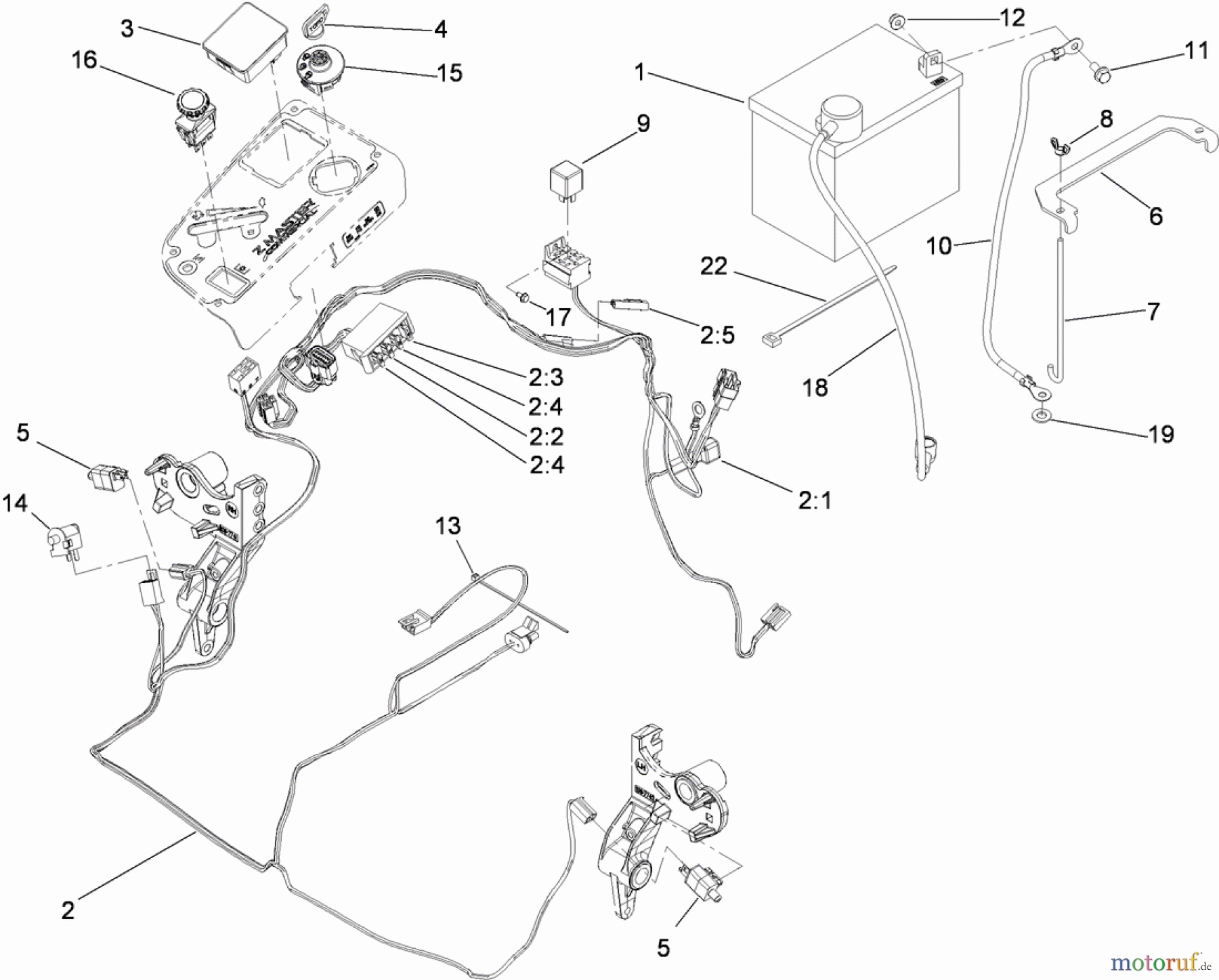  Zerto-Turn Mäher 74923TE - Toro Z Master G3 Riding Mower, 132cm TURBO FORCE Side Discharge Deck (SN: 290000001 - 290999999) (2009) ELECTRICAL SYSTEM ASSEMBLY