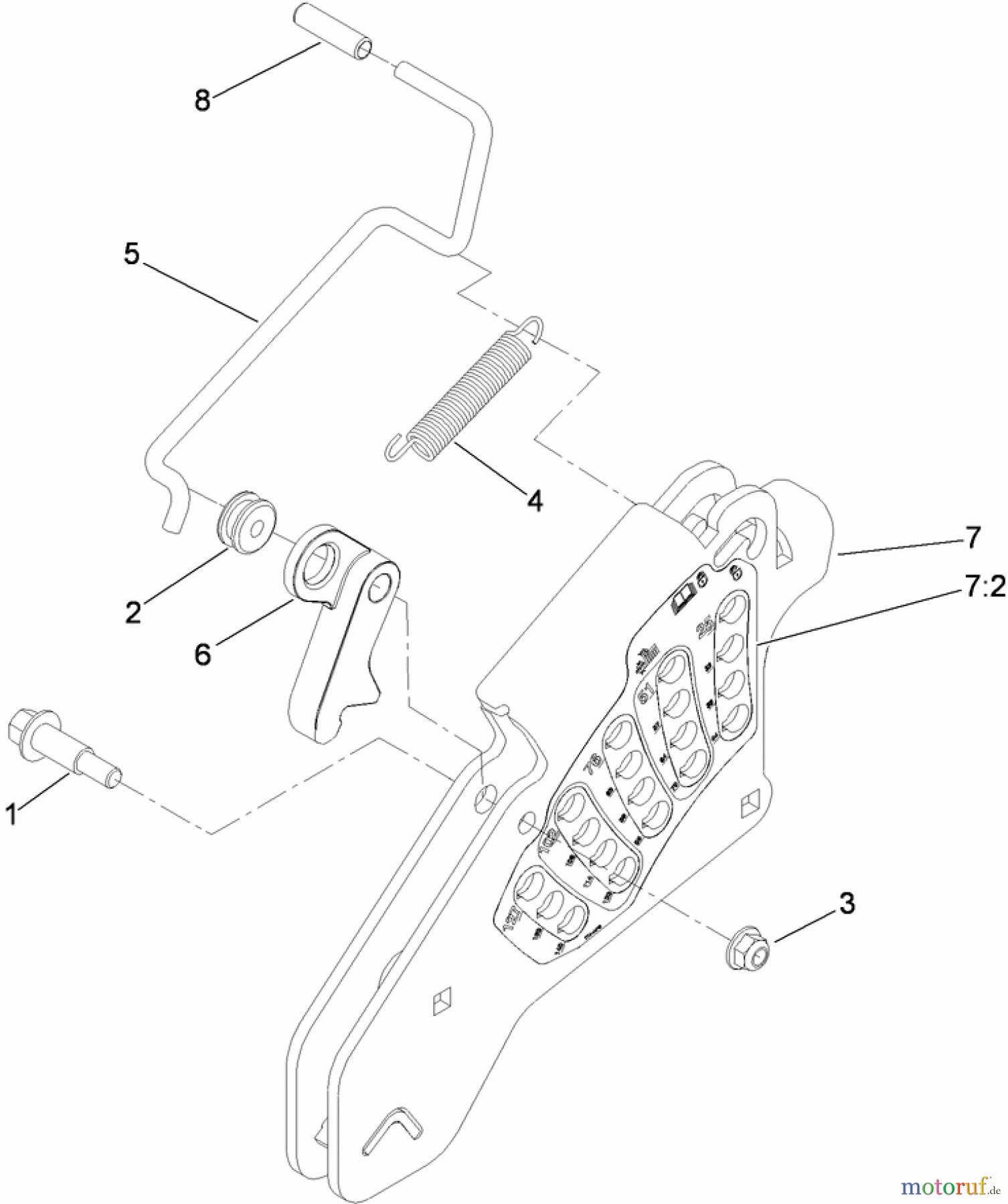  Zerto-Turn Mäher 74923TE - Toro Z Master G3 Riding Mower, 132cm TURBO FORCE Side Discharge Deck (SN: 290000001 - 290999999) (2009) HEIGHT-OF-CUT ASSEMBLY NO. 117-3842