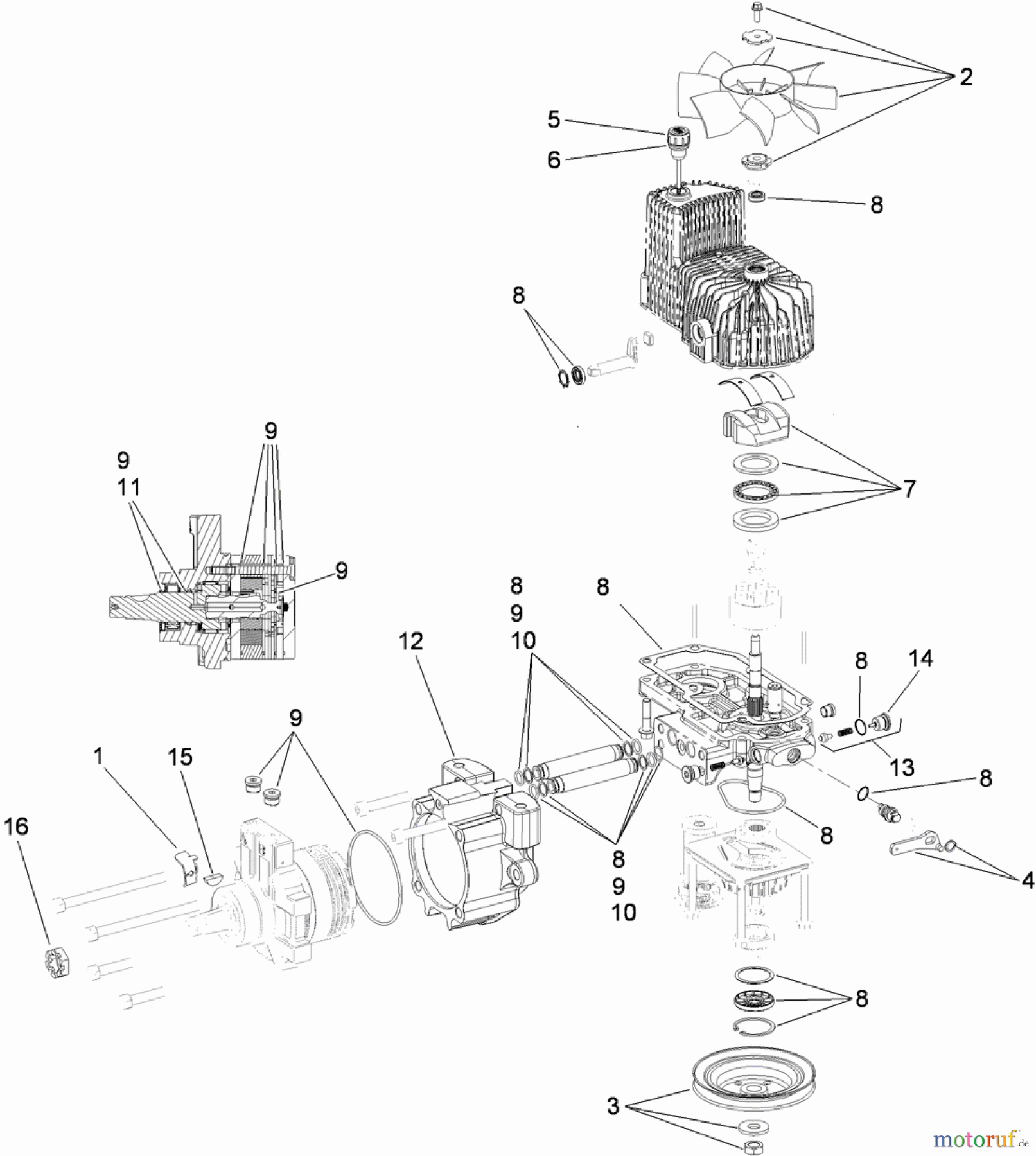  Zerto-Turn Mäher 74923TE - Toro Z Master G3 Riding Mower, 132cm TURBO FORCE Side Discharge Deck (SN: 290000001 - 290999999) (2009) LH HYDRO ASSEMBLY NO. 116-1322