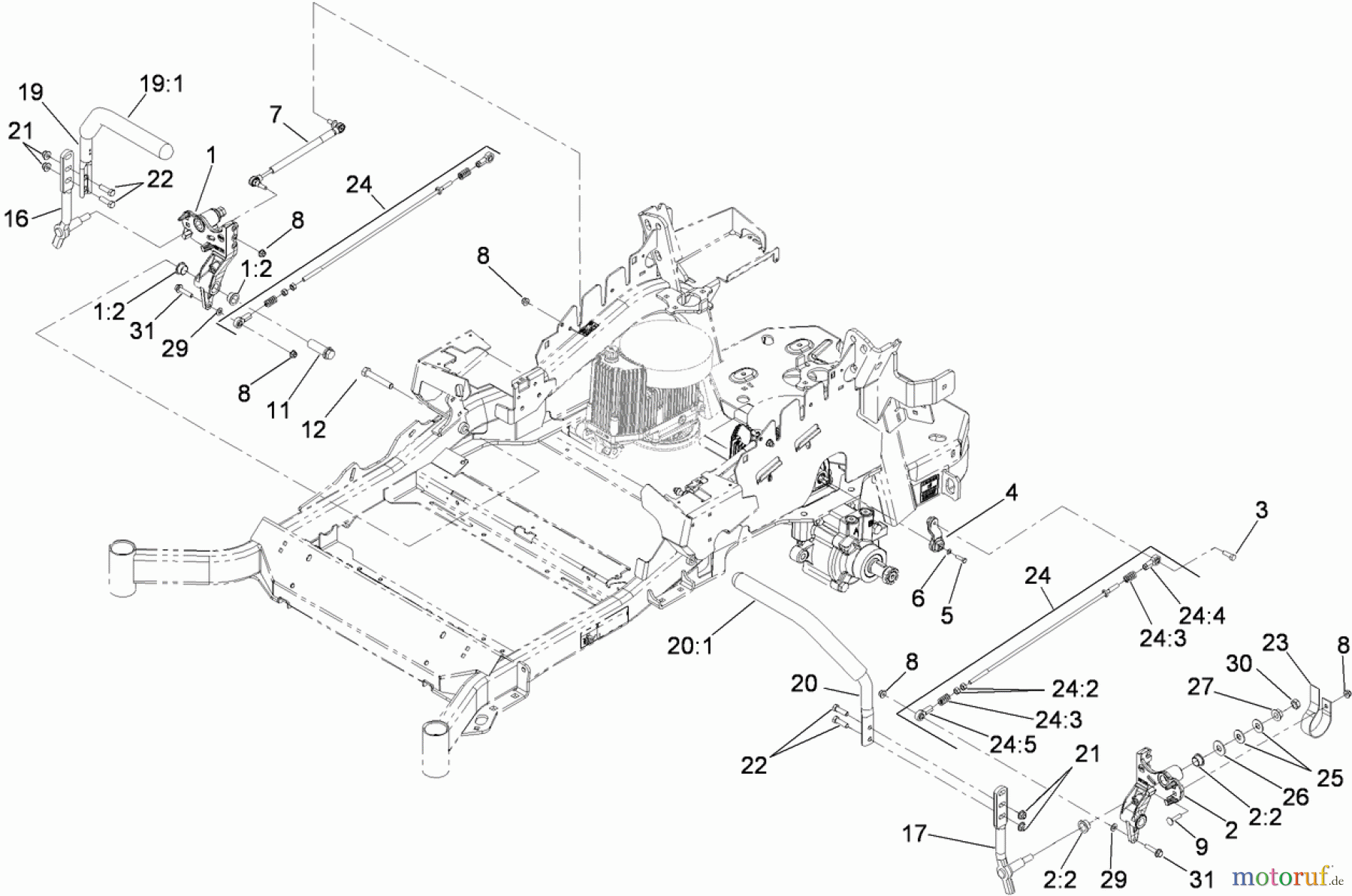  Zerto-Turn Mäher 74923TE - Toro Z Master G3 Riding Mower, 132cm TURBO FORCE Side Discharge Deck (SN: 290000001 - 290999999) (2009) MOTION CONTROL ASSEMBLY