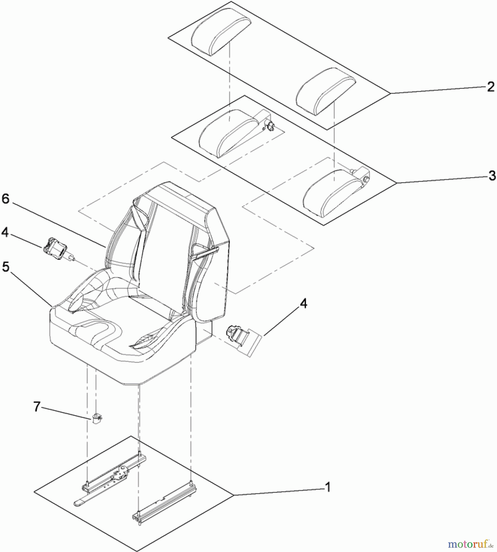  Zerto-Turn Mäher 74923TE - Toro Z Master G3 Riding Mower, 132cm TURBO FORCE Side Discharge Deck (SN: 290000001 - 290999999) (2009) SEAT ASSEMBLY NO. 116-0035