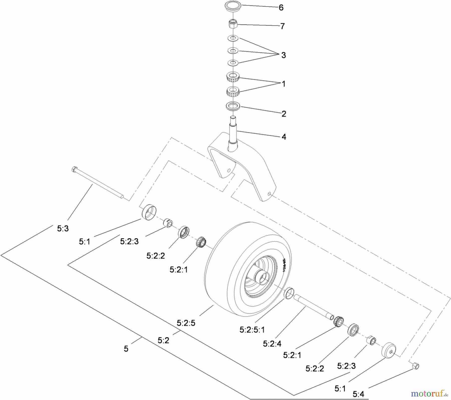  Zerto-Turn Mäher 74923TE - Toro Z Master G3 Riding Mower, 132cm TURBO FORCE Side Discharge Deck (SN: 310000001 - 310999999) (2010) CASTER WHEEL AND FORK ASSEMBLY