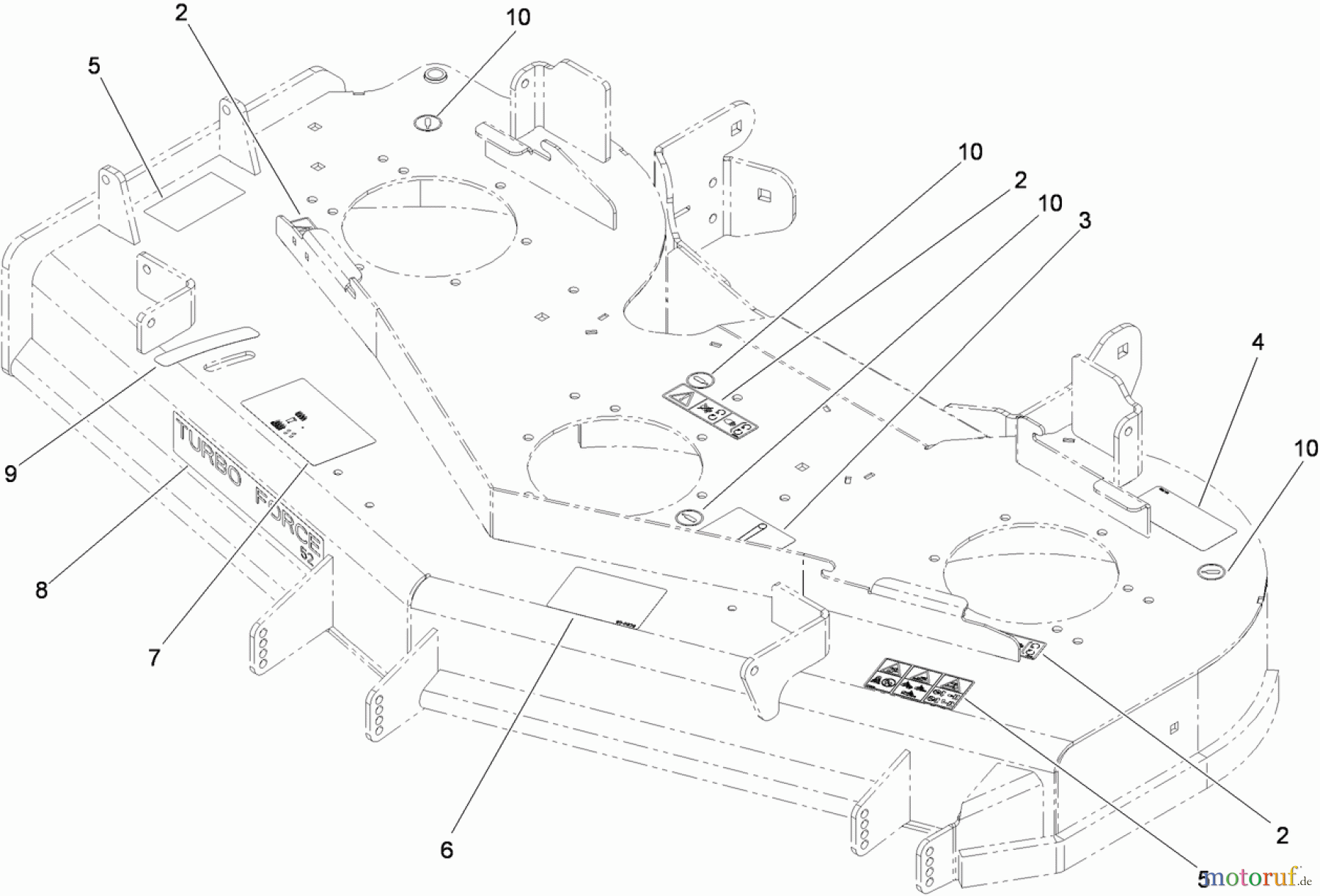  Zerto-Turn Mäher 74923TE - Toro Z Master G3 Riding Mower, 132cm TURBO FORCE Side Discharge Deck (SN: 310000001 - 310999999) (2010) DECK DECAL ASSEMBLY NO. 117-3809