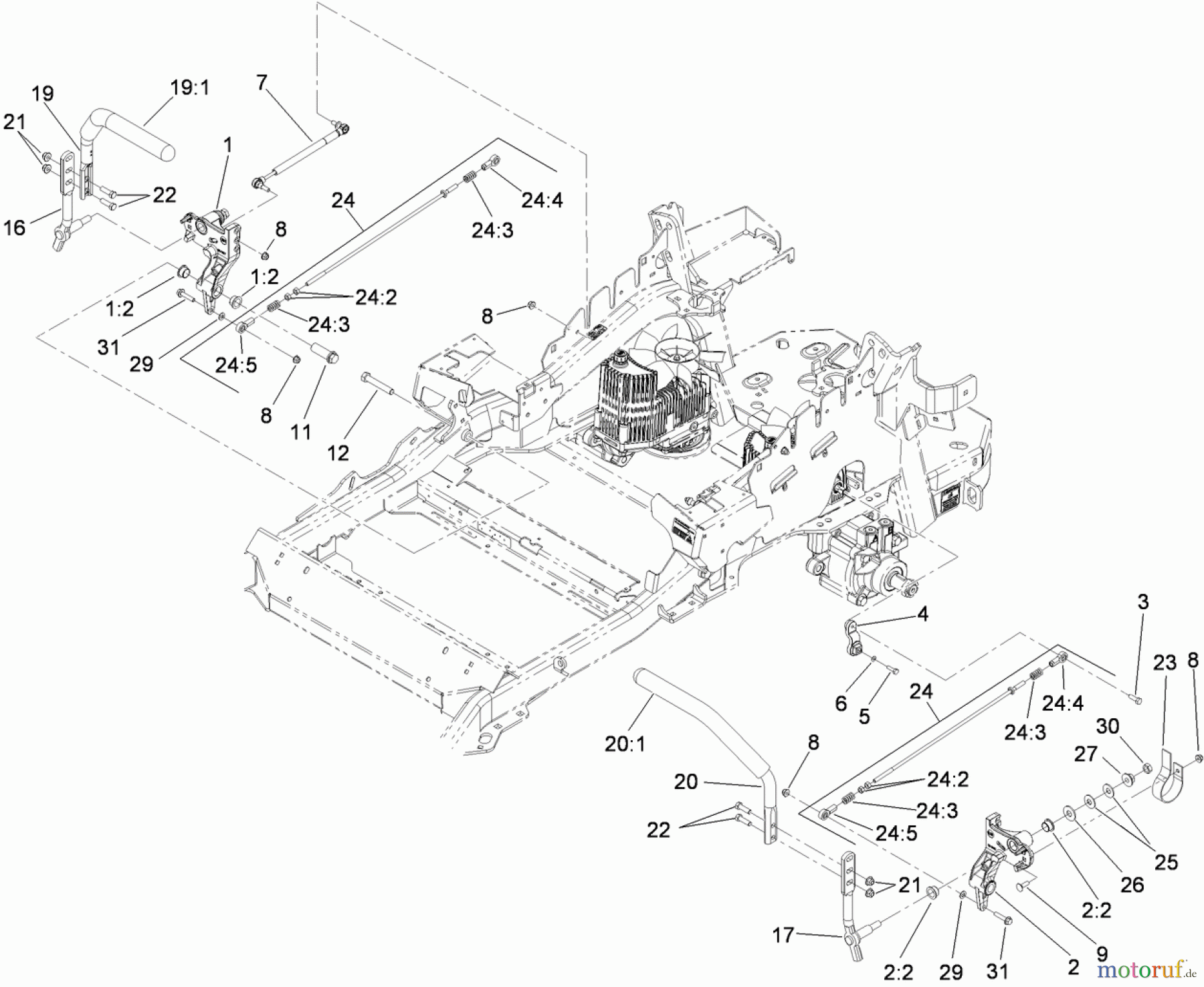  Zerto-Turn Mäher 74923TE - Toro Z Master G3 Riding Mower, 132cm TURBO FORCE Side Discharge Deck (SN: 310000001 - 310999999) (2010) MOTION CONTROL ASSEMBLY