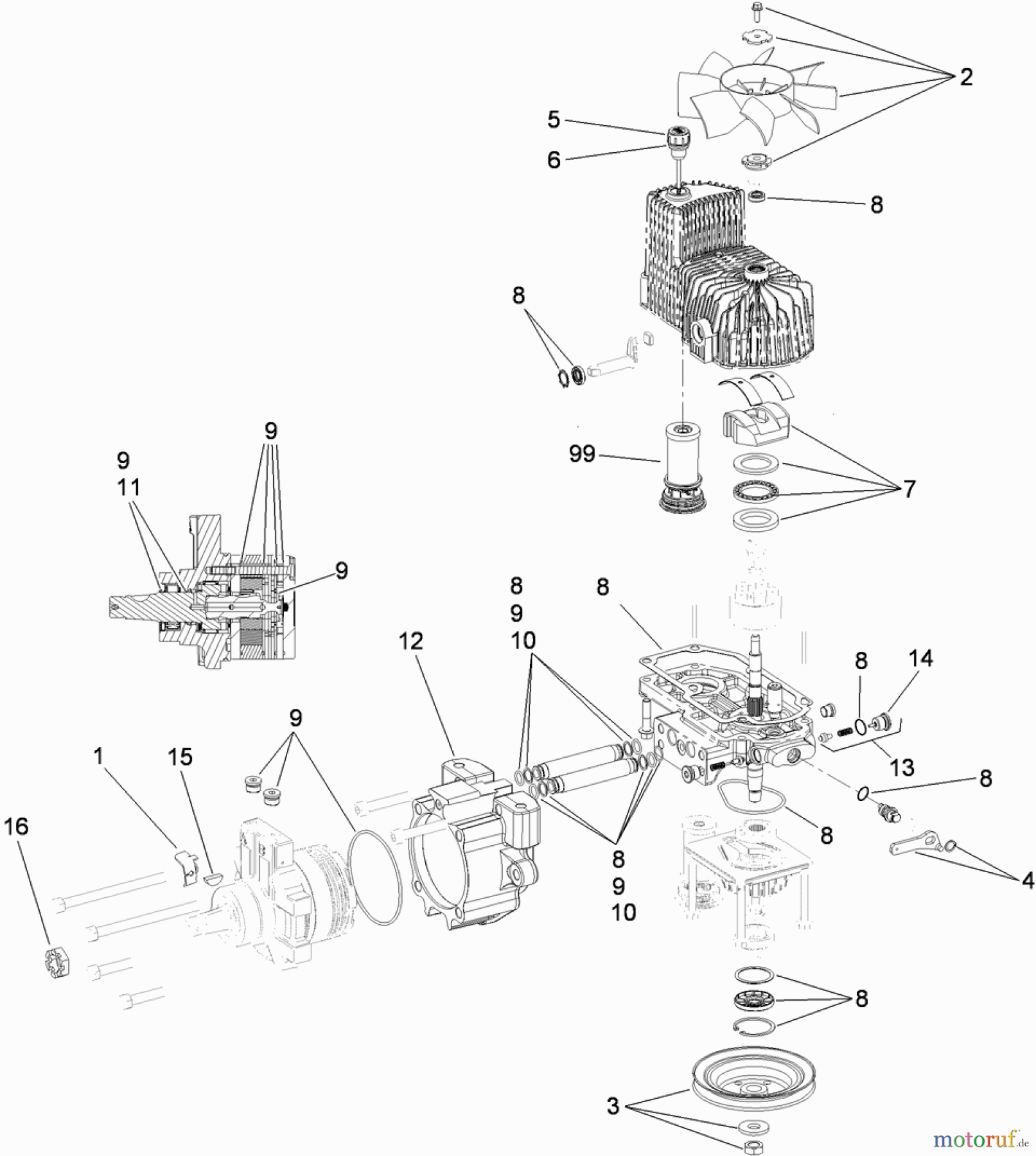  Zerto-Turn Mäher 74923TE - Toro Z Master G3 Riding Mower, 132cm TURBO FORCE Side Discharge Deck (SN: 311000001 - 311999999) (2011) LH HYDRO ASSEMBLY NO. 116-1322