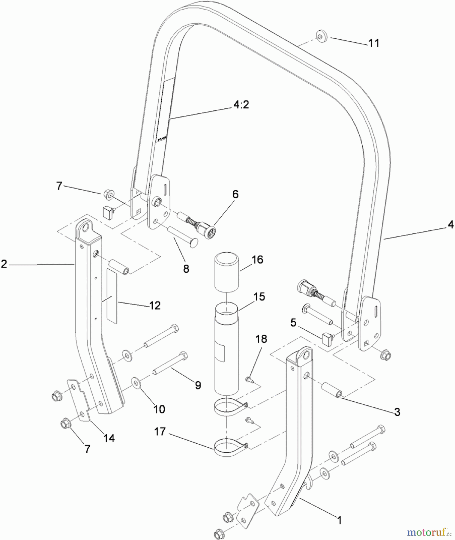  Zerto-Turn Mäher 74923TE - Toro Z Master G3 Riding Mower, 132cm TURBO FORCE Side Discharge Deck (SN: 311000001 - 311999999) (2011) ROLL-OVER PROTECTION SYSTEM ASSEMBLY NO. 116-0232