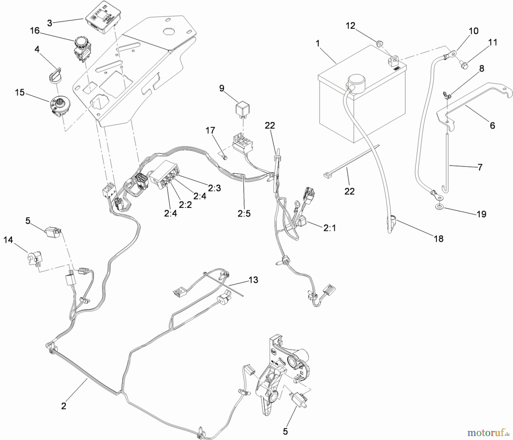  Zerto-Turn Mäher 74925TE - Toro Z Master G3 Riding Mower, 152cm TURBO FORCE Side Discharge Deck (SN: 310000001 - 310999999) (2010) ELECTRICAL SYSTEM ASSEMBLY