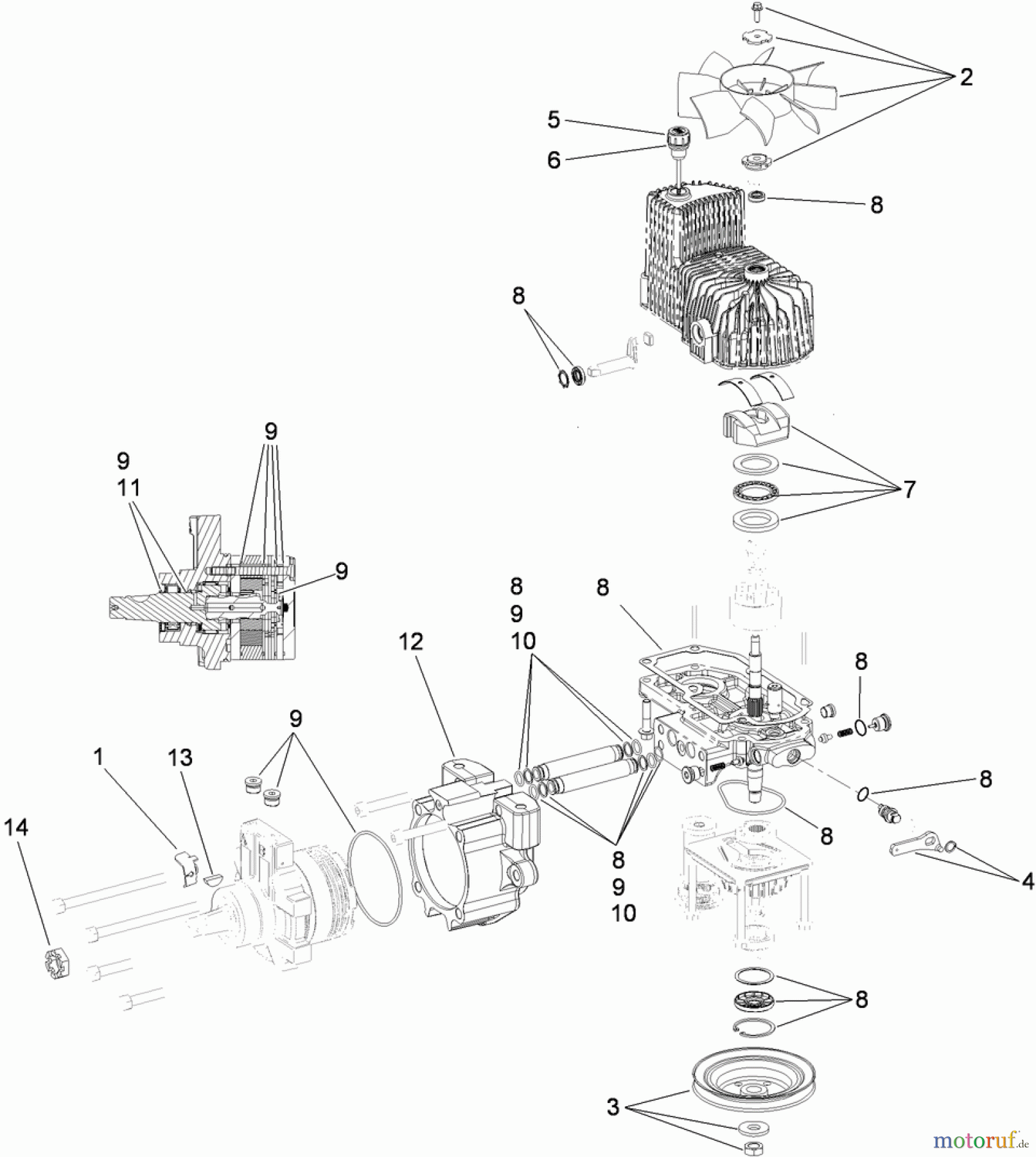  Zerto-Turn Mäher 74925TE - Toro Z Master G3 Riding Mower, 152cm TURBO FORCE Side Discharge Deck (SN: 310000001 - 310999999) (2010) RH HYDRO ASSEMBLY NO. 116-1327