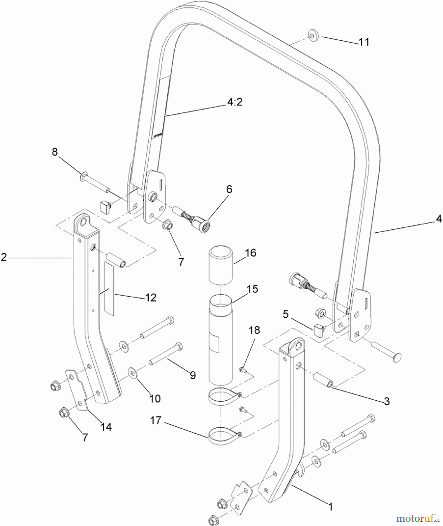  Zerto-Turn Mäher 74925TE - Toro Z Master G3 Riding Mower, 152cm TURBO FORCE Side Discharge Deck (SN: 310000001 - 310999999) (2010) ROLL-OVER PROTECTION SYSTEM ASSEMBLY NO. 116-0232