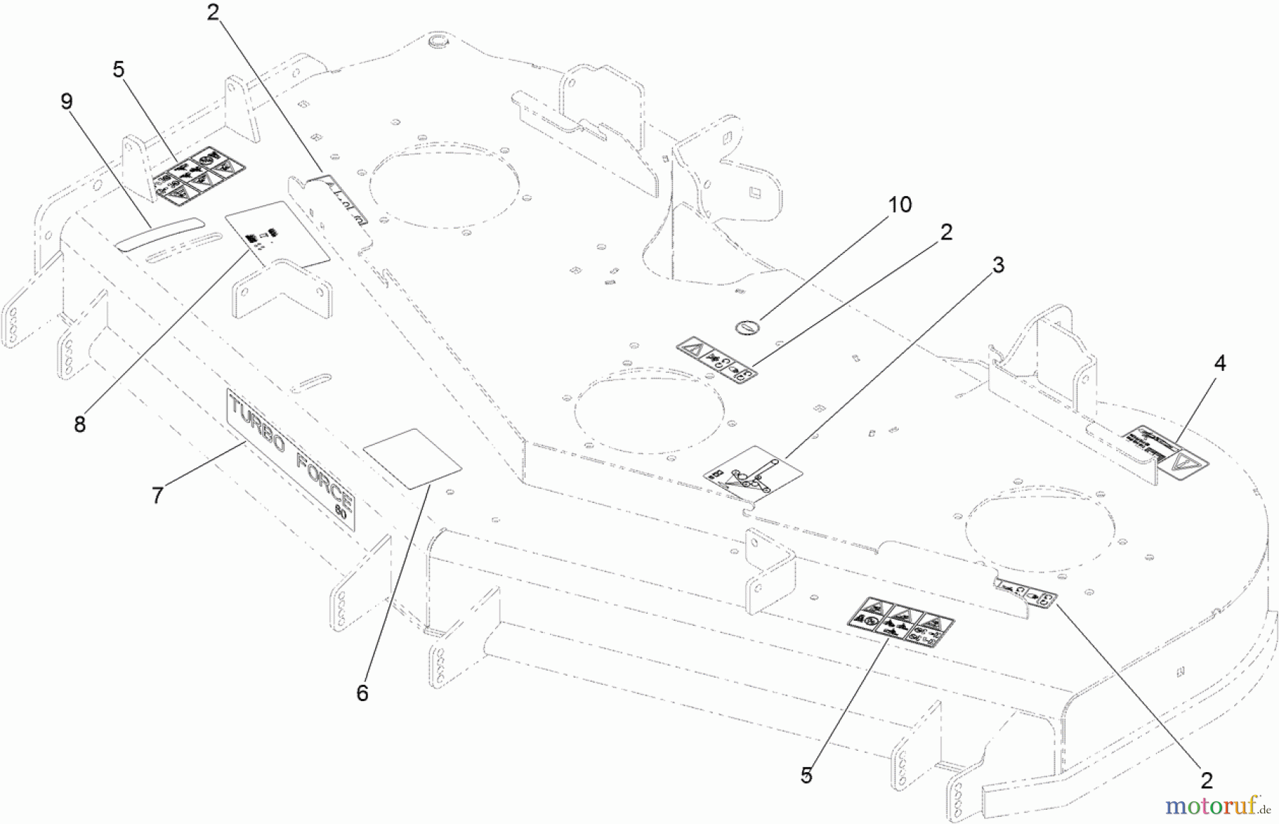  Zerto-Turn Mäher 74925TE - Toro Z Master G3 Riding Mower, 152cm TURBO FORCE Side Discharge Deck (SN: 311000001 - 311999999) (2011) DECK DECAL ASSEMBLY NO. 117-3800